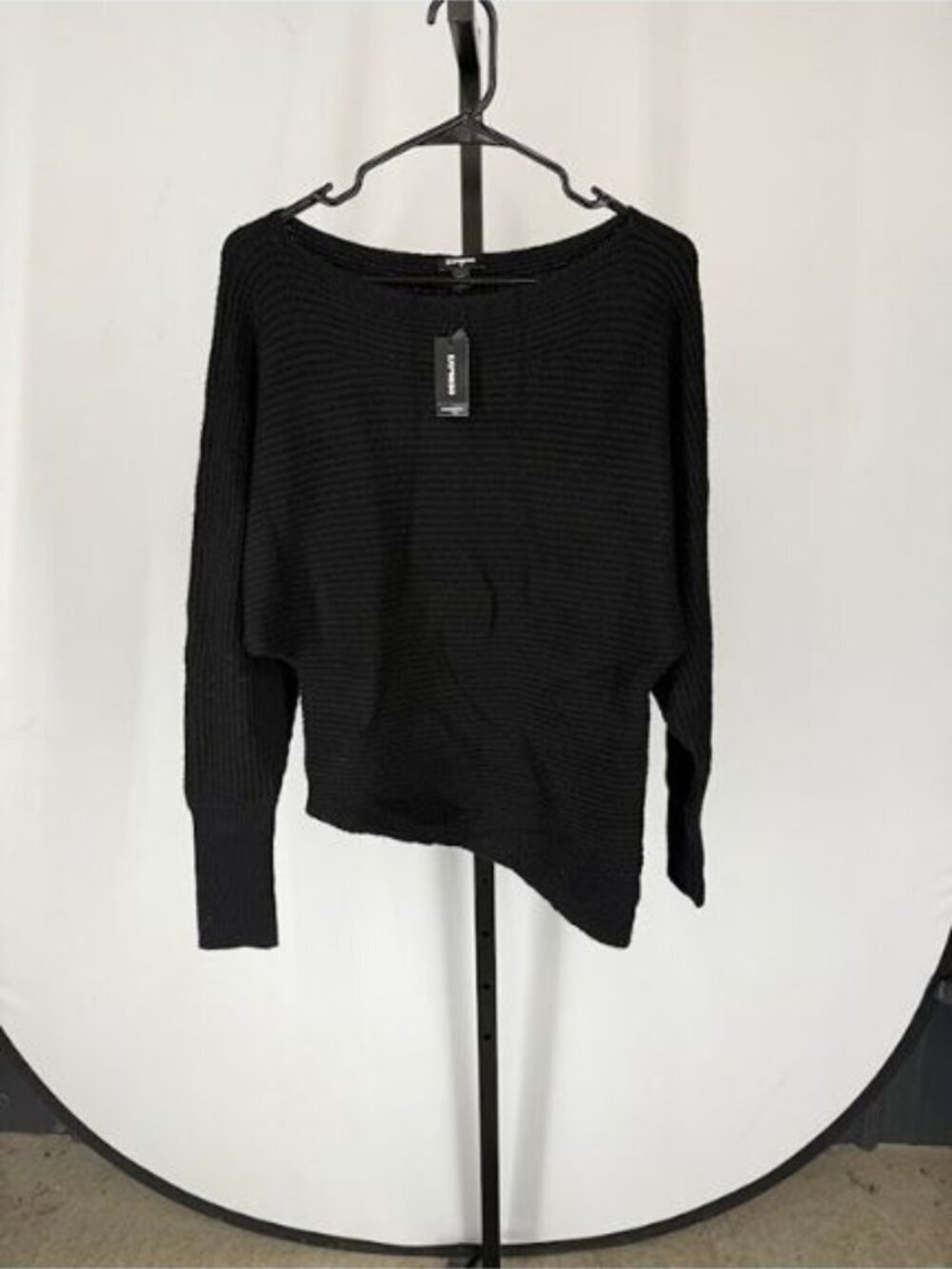 Express Black Ribbed Boat Neck Asymmetrical Sweater